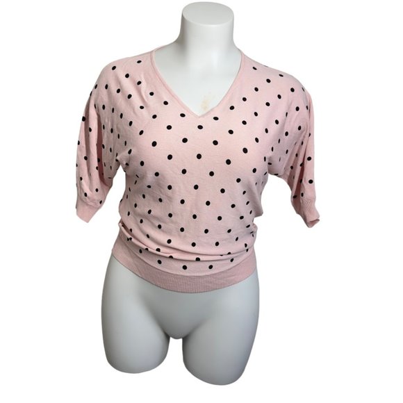 NWT Premise Women's Pullover Knit Top Blouse Pink & Black Polka Size Small - Picture 1 of 13